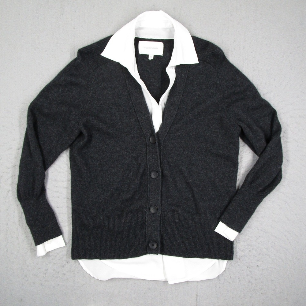 Brochu Walker Looker Cardigan Charcoal Grey Wool Cashmere Layered Shirt XS